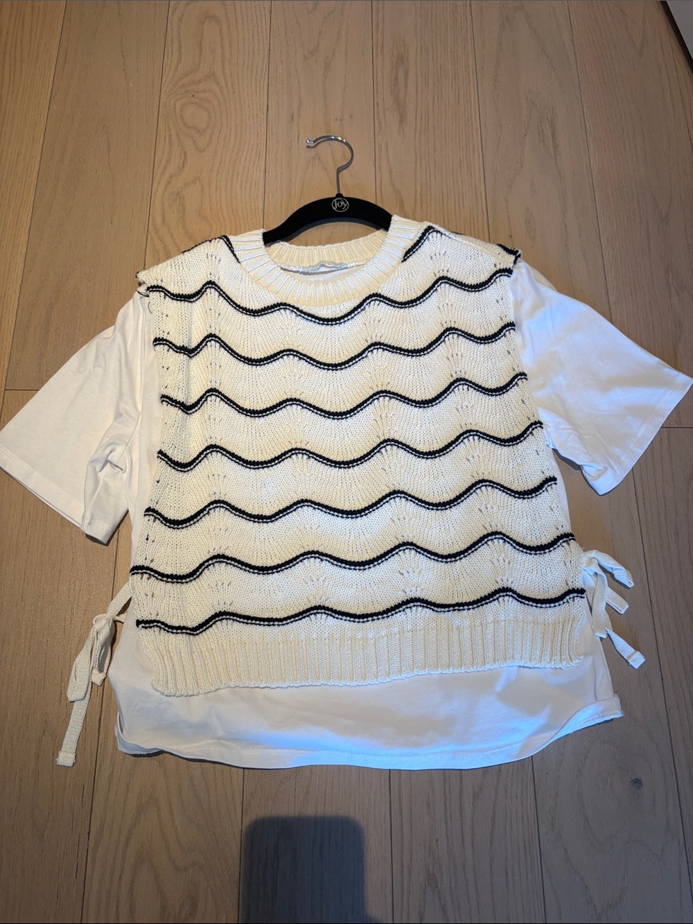 Zara Layered White Tee with Knit Wave Vest
